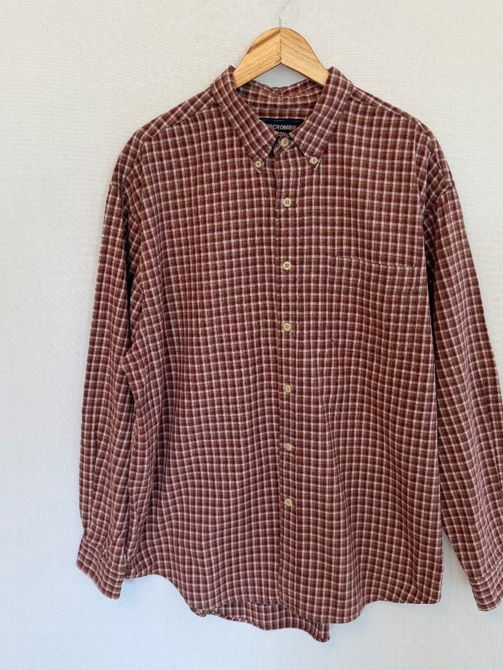 ABERCROMBIE & FITCH Men’s Large Red Green Plaid Check Y2K Button Down Shirt